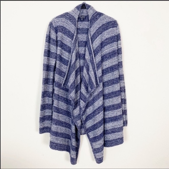 LIKE NEW BAREFOOT DREAMS Blue Stripe Cozy Soft Bamboo chic lite Cardigan Sweater - Picture 3 of 8